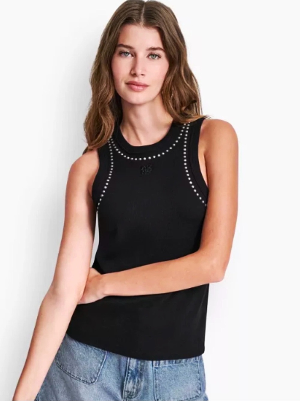 Black Stud-Trim Sleeveless Tank Top - Women